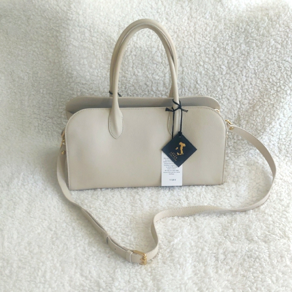 New!Ivory/ Cream Pebbled Leather Claudia Firenze Shoulder Bag Made In Italy Y2K